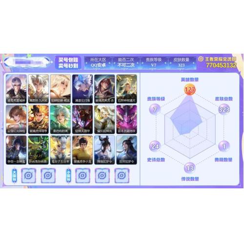 V7至尊星耀 英雄数量127皮肤数量323荣耀典藏