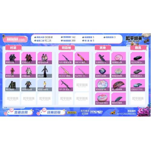王牌印记数量2套装数量142枪皮数量200 粉装数量